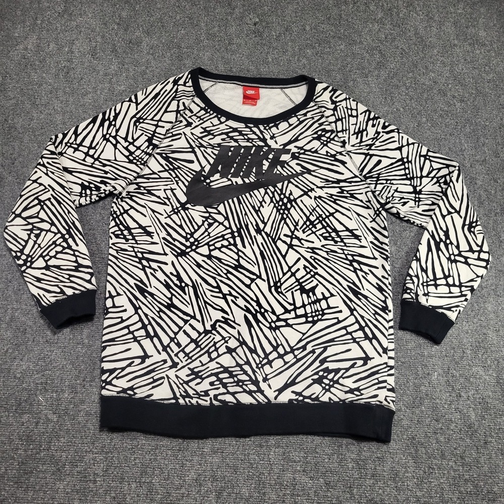 Vtg Nike Women's Rally BF Crew Black & White "Allover" Sweatshirt Size Medium
